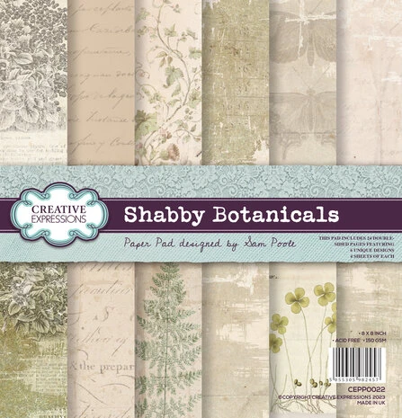 Creataive Expressions - Sam Poole 8x8 Inch Paper Pad Shabby Botanicals 1 Creataive Expressions - Sam Poole 8x8 Inch Paper Pad Shabby Botanicals